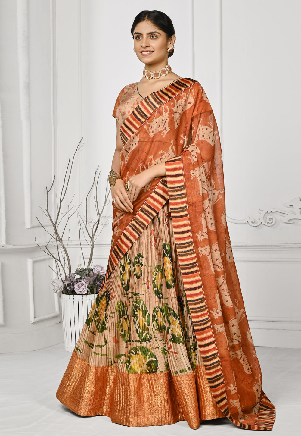 Peach Silk A Line Lehenga Choli 274953