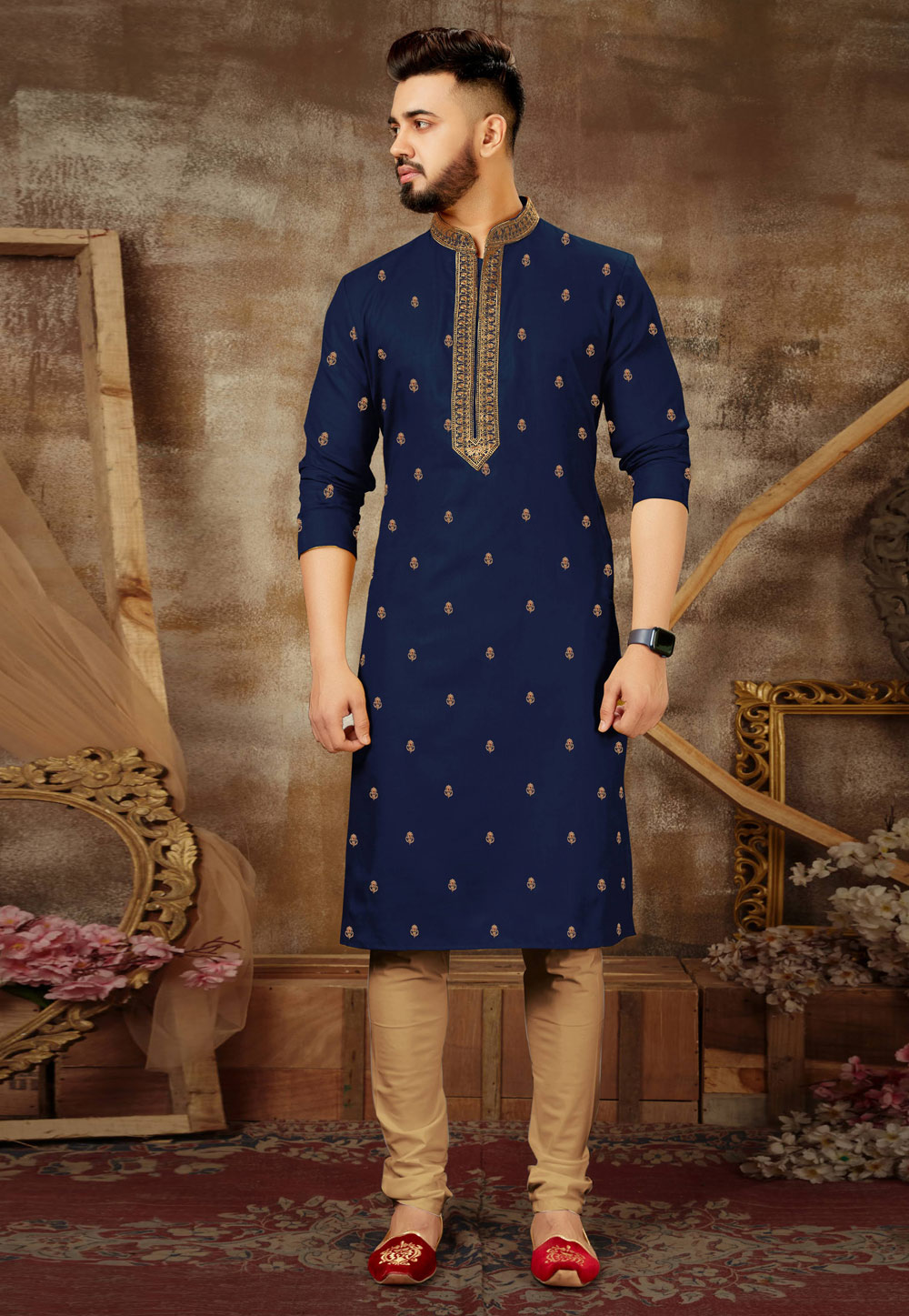 Navy Blue Silk Kurta Pajama 223350