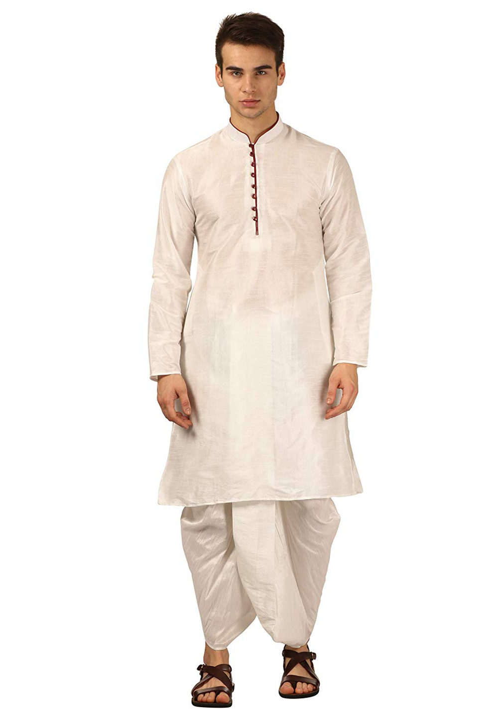 Off White Dupion Silk Readymade Dhoti Kurta 176073