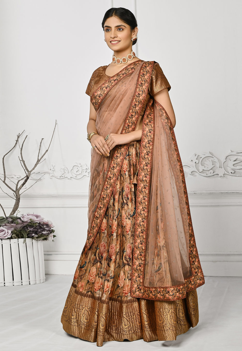 Peach Silk Floral print Lehenga choli 274838