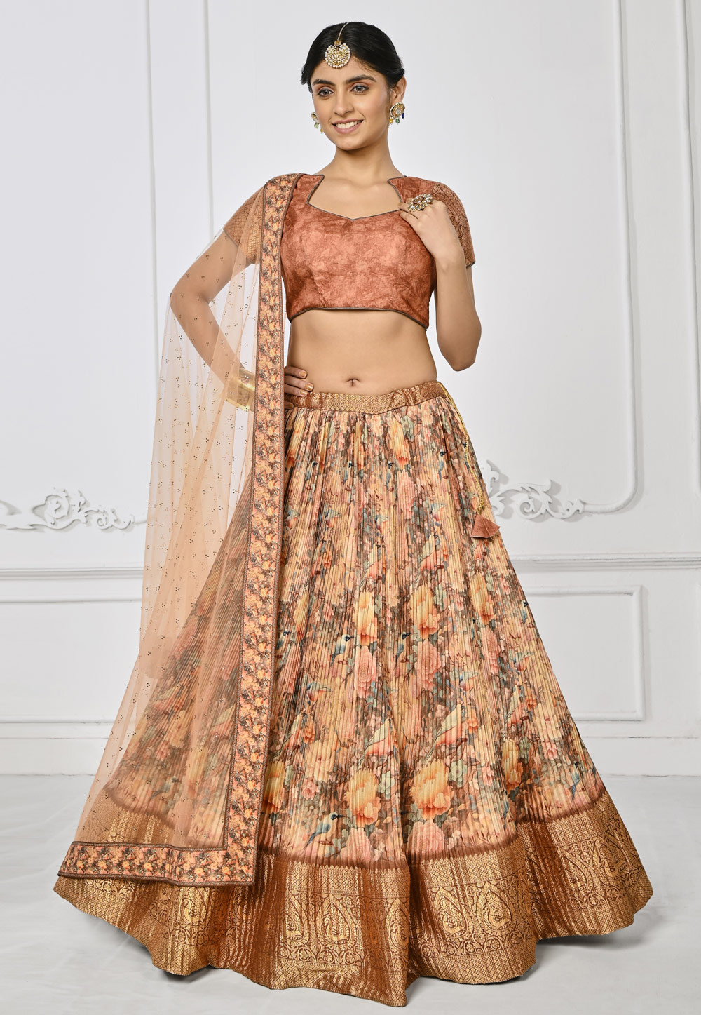 Peach Silk Floral Lehenga choli 274839