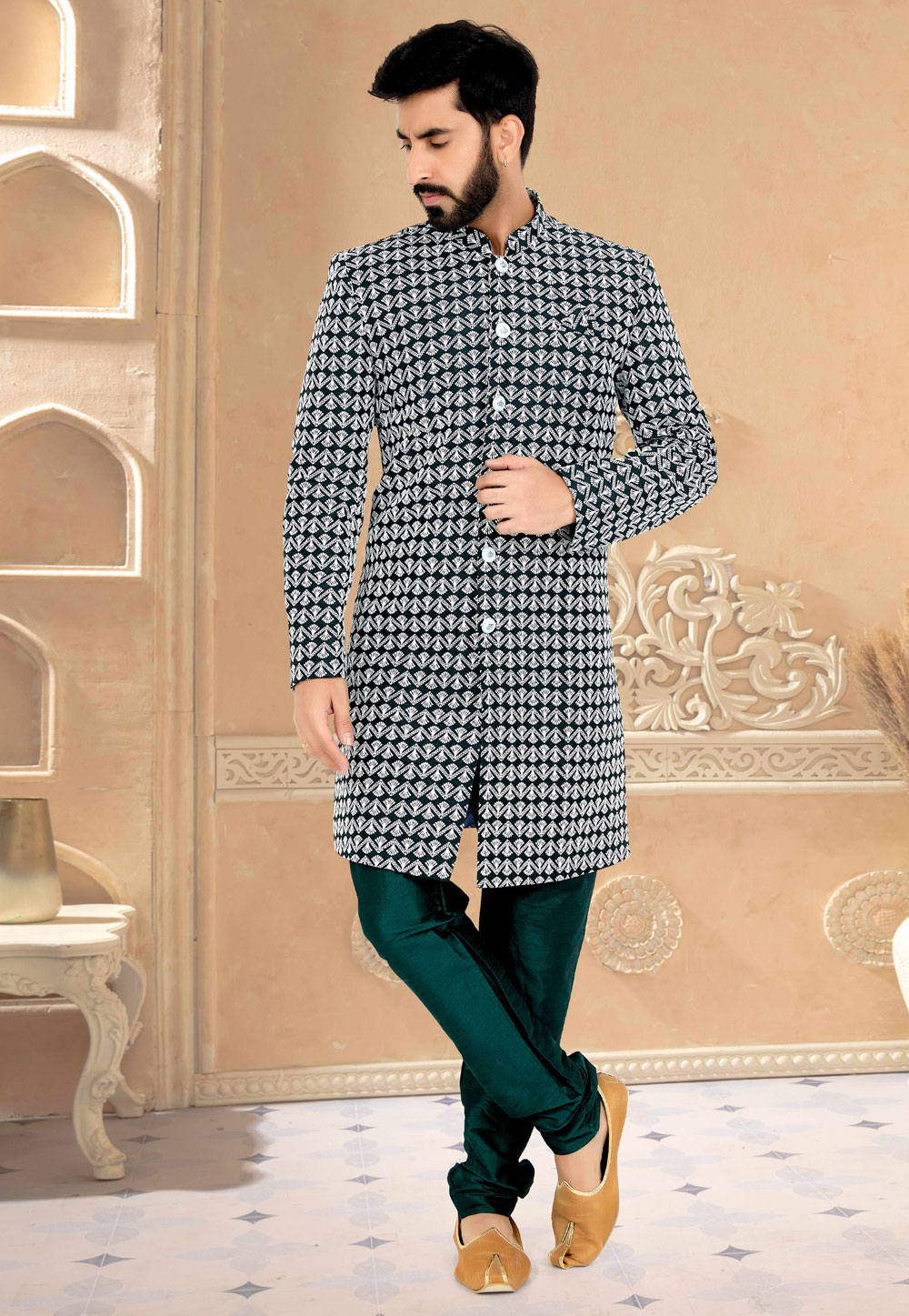 Green Silk Indo Western Suit 271600