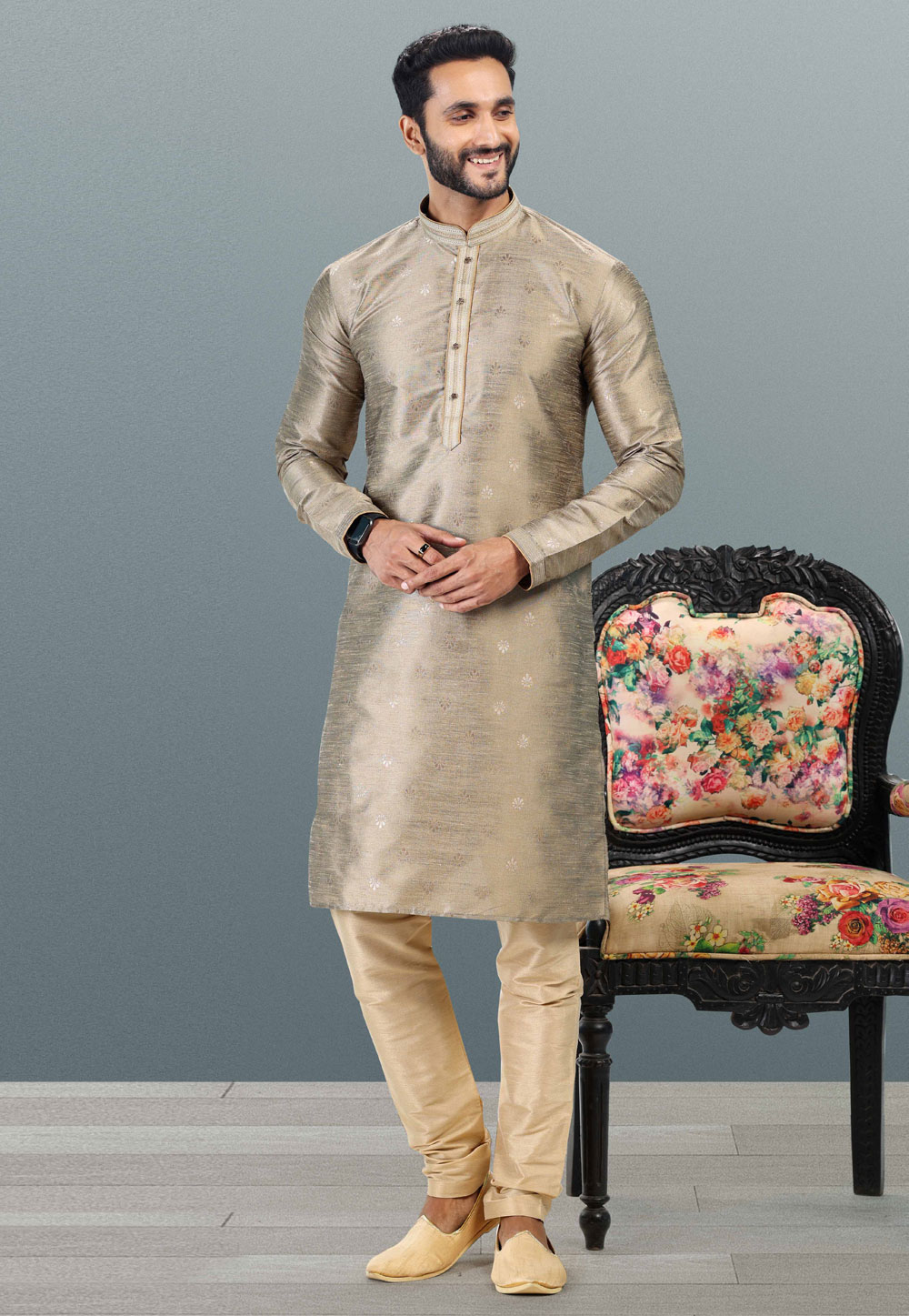 Grey Jacquard Kurta Pajama 259210