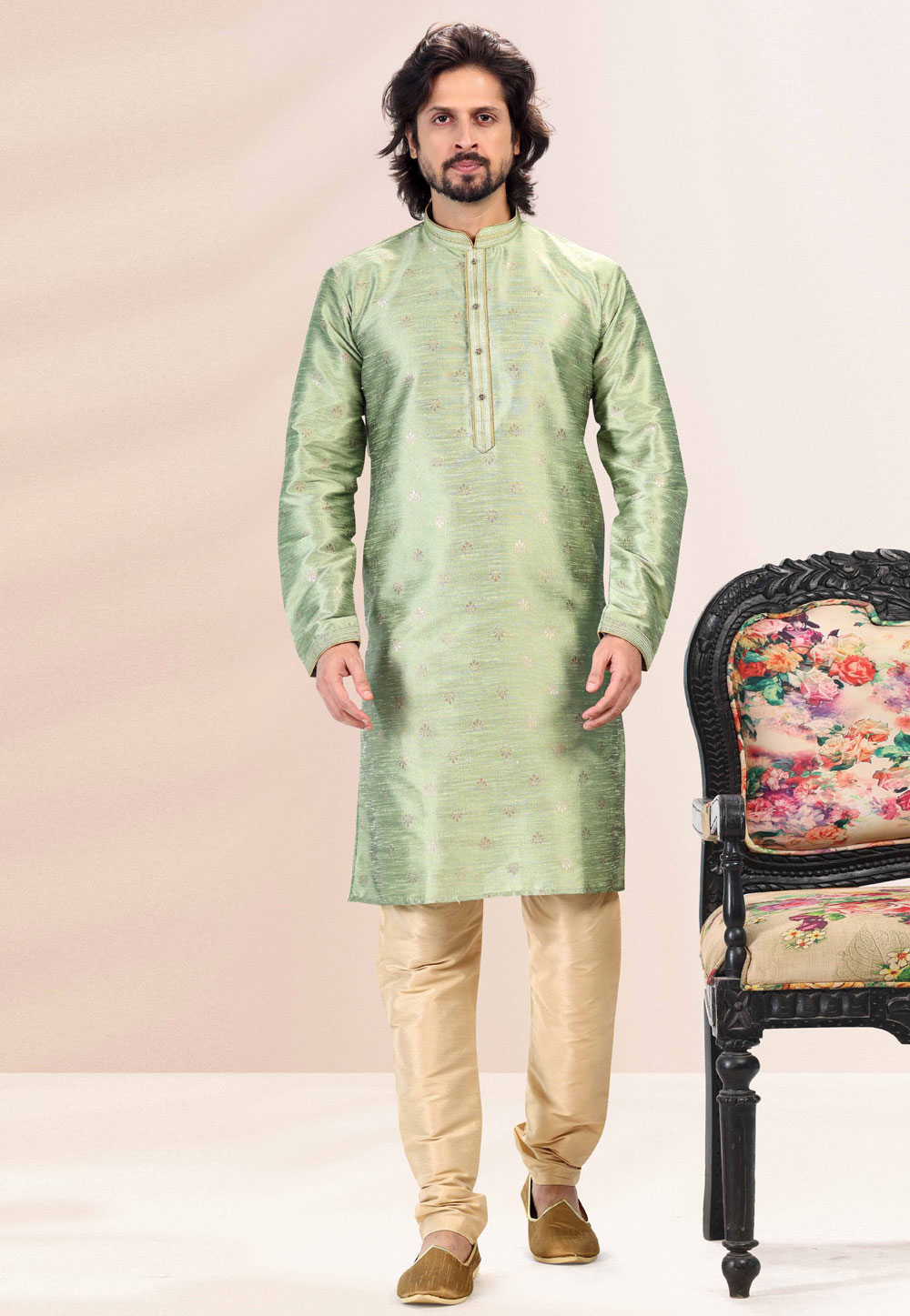 Light Green Jacquard Kurta Pajama 259211