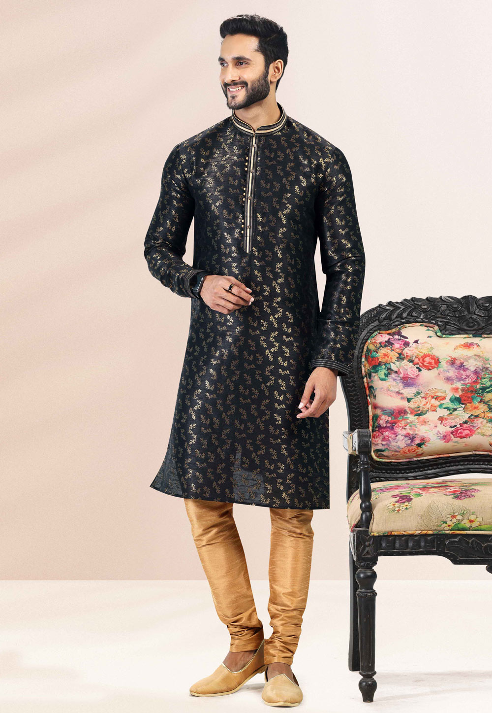 Black Jacquard Kurta Pajama 259215