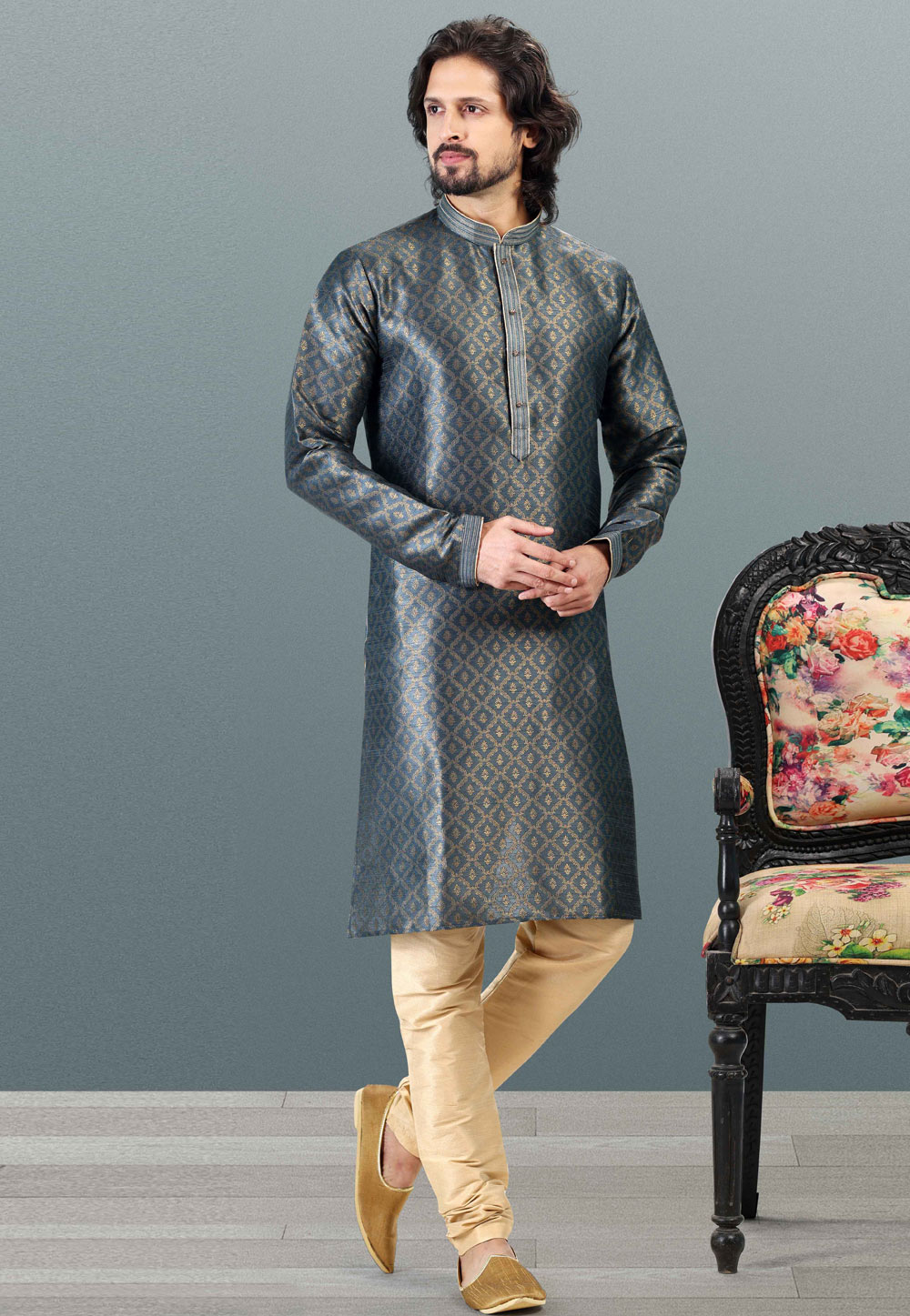 Grey Jacquard Kurta Pajama 259216