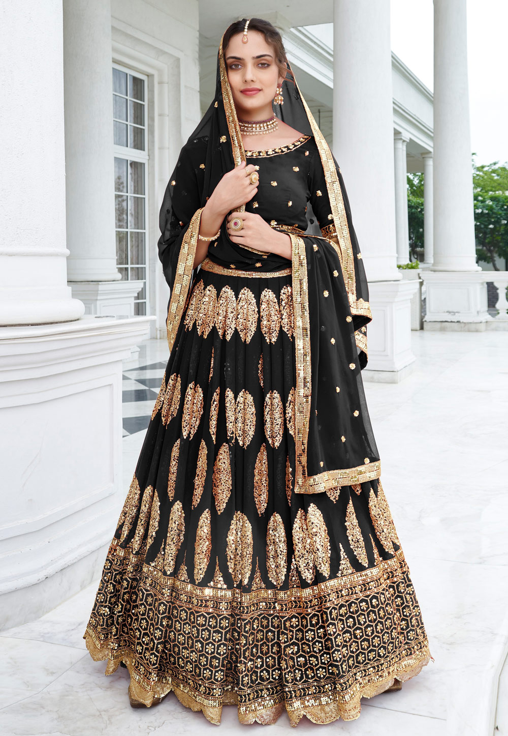 Black Faux Georgette Circular Lehenga Choli 265345
