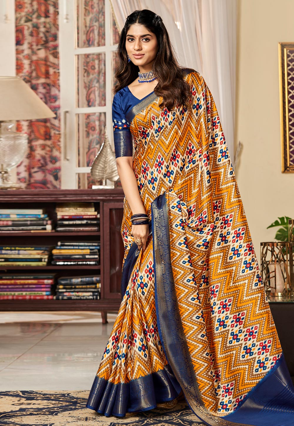 Mustard Satin Saree With Blouse 273956