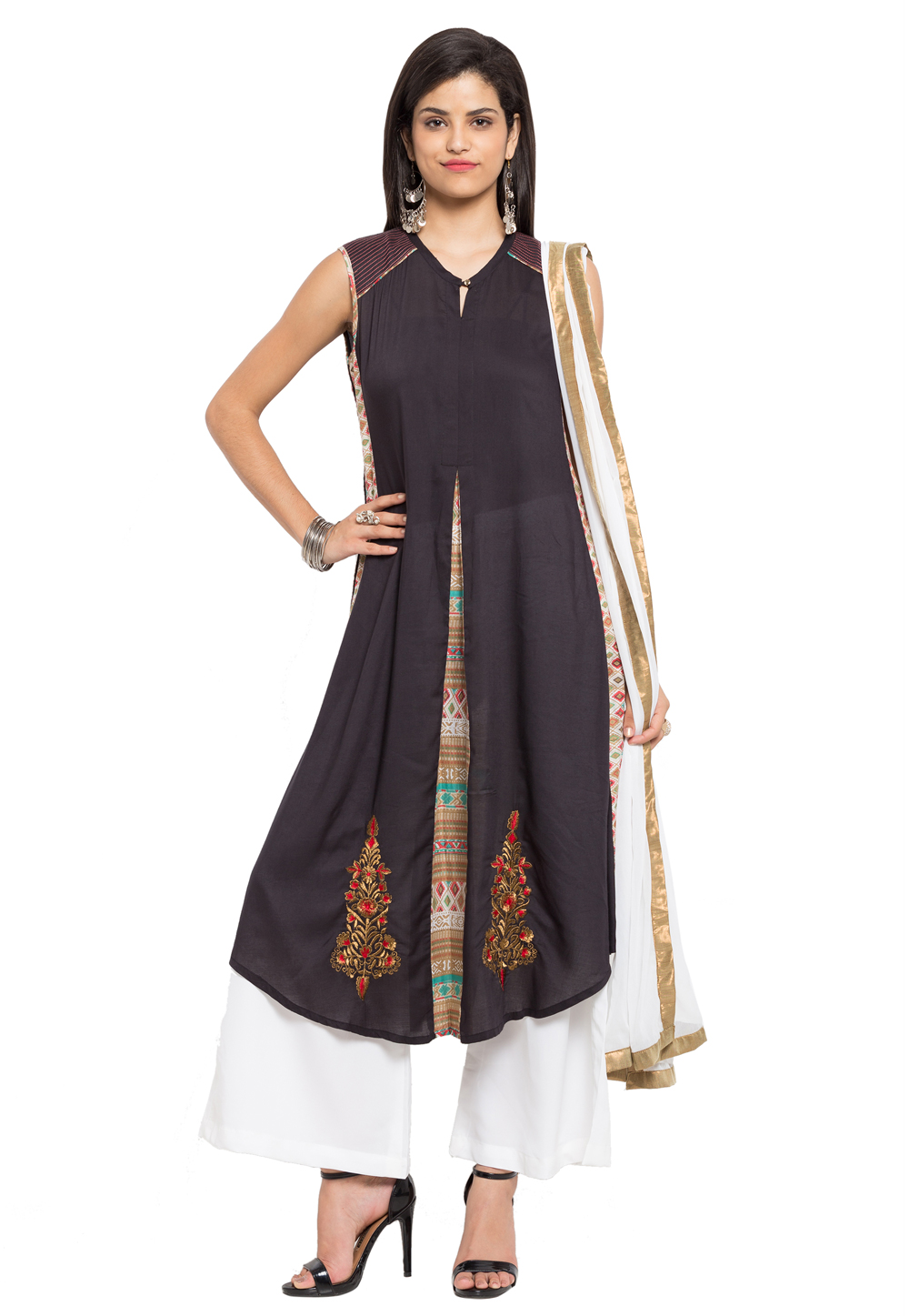 Black Cotton Readymade Palazzo Suit 230353
