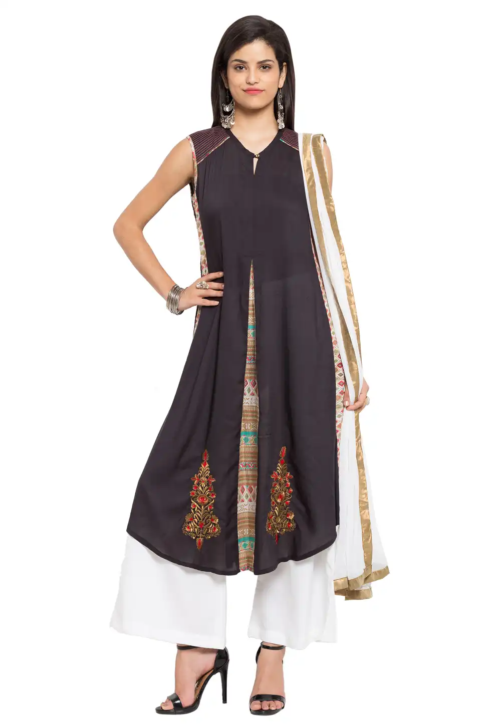 Black Cotton Readymade Palazzo Suit 230353