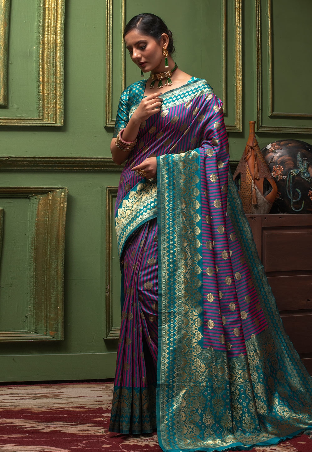 Pink Banarasi Silk Saree With Blouse 228334