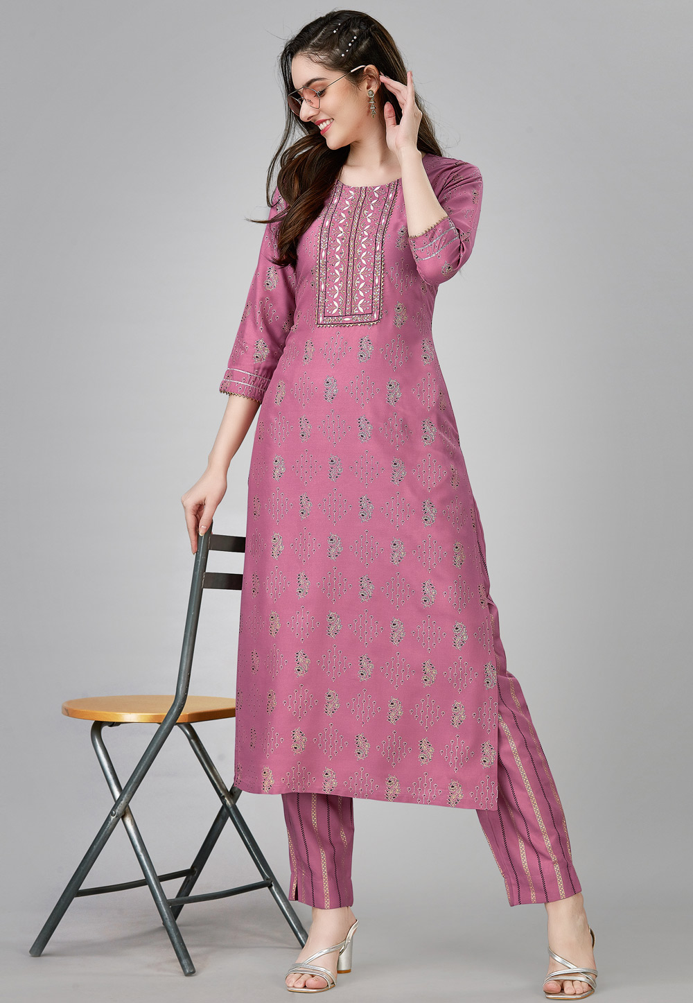 Pink Rayon Kurta Set With Pant 259597