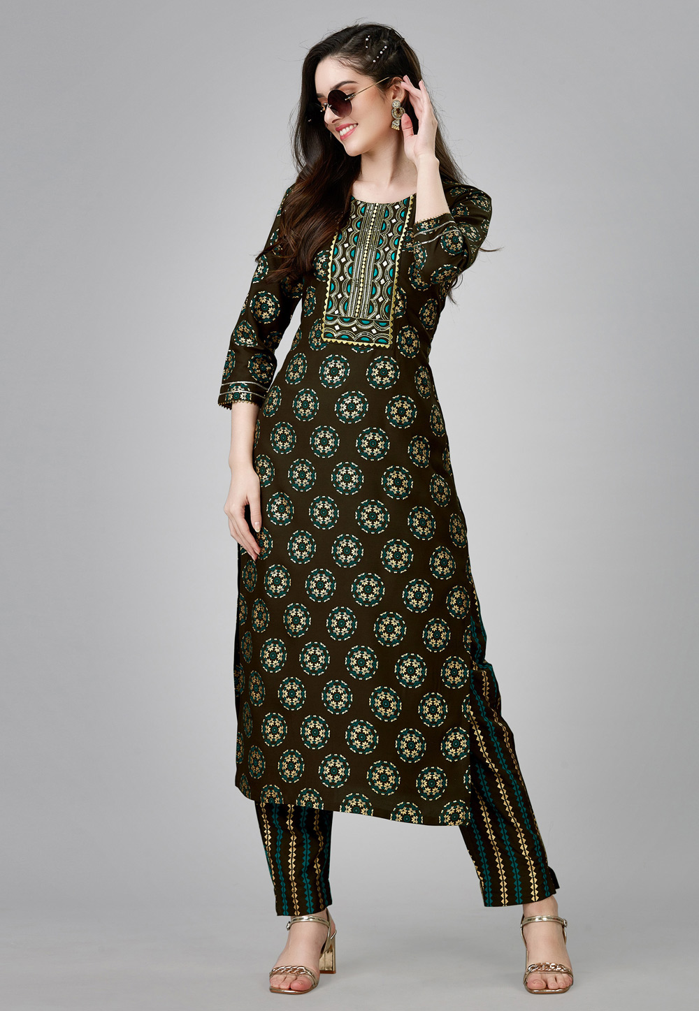 Brown Rayon Kurta Set With Pant 259599