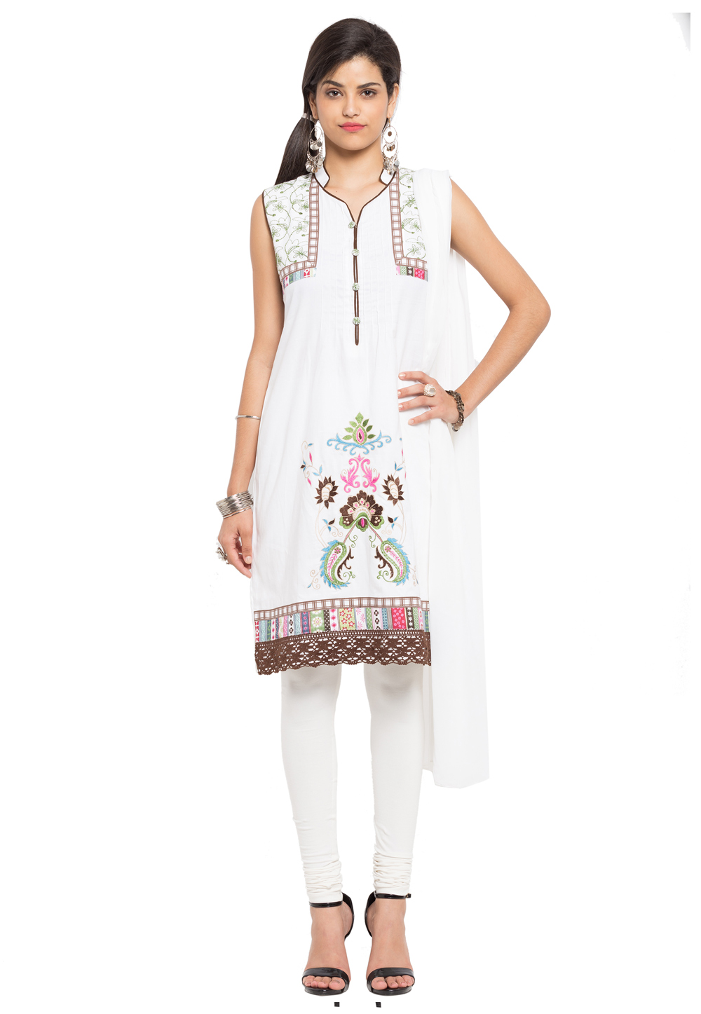 White Cotton Readymade Churidar Suit 230356