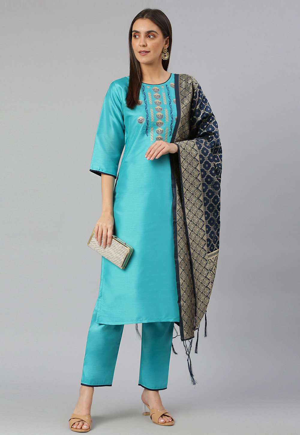 Sky Blue Readymade Kameez With Pant 245794