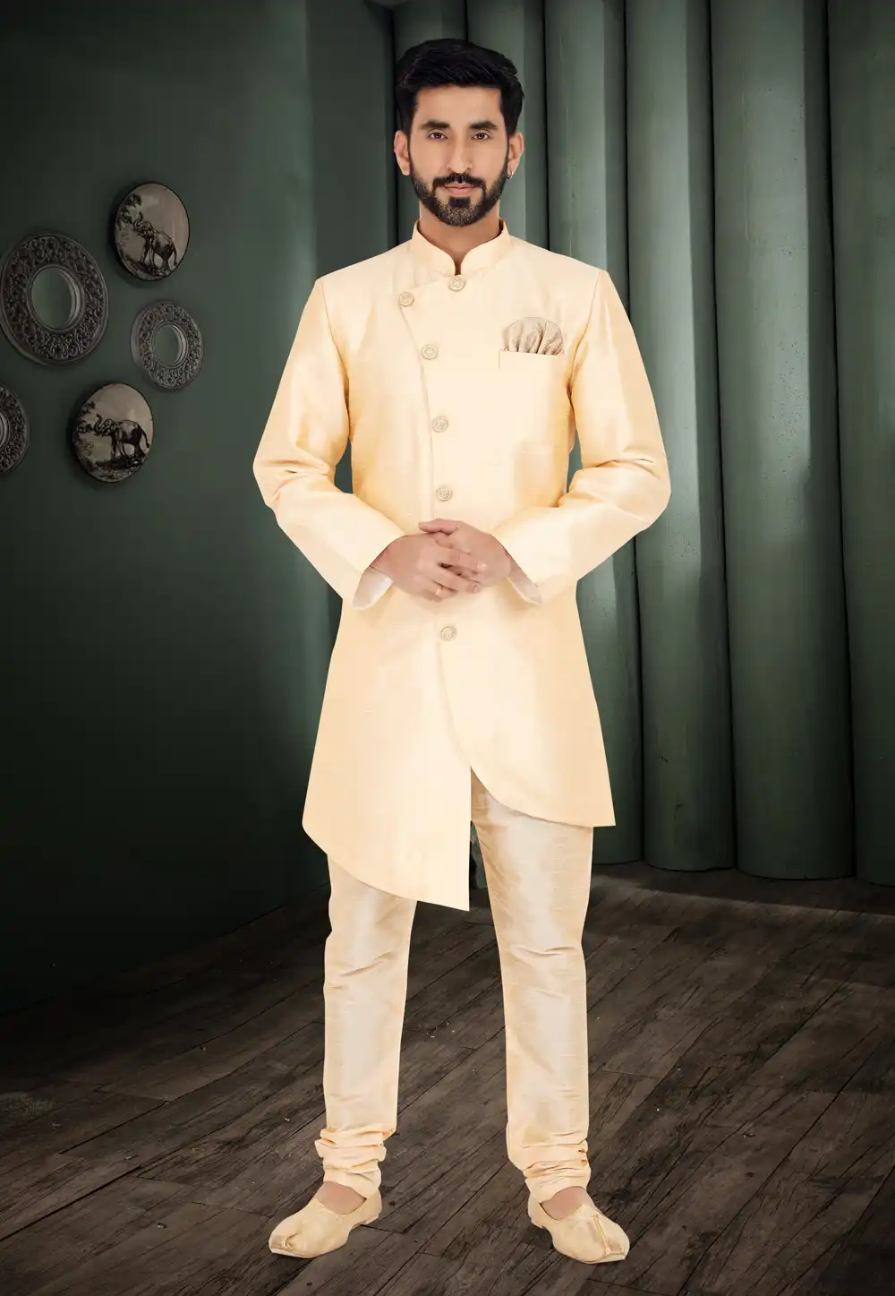Beige Dupion Silk Indo Western Suit 271607