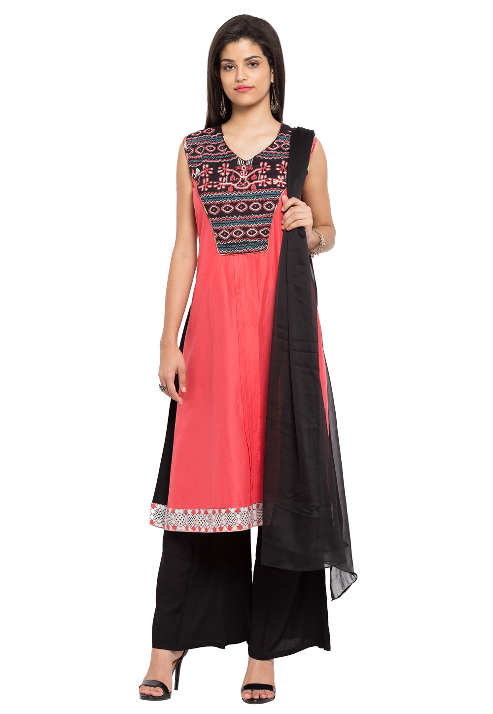 Pink Cotton Readymade Palazzo Suit 230357