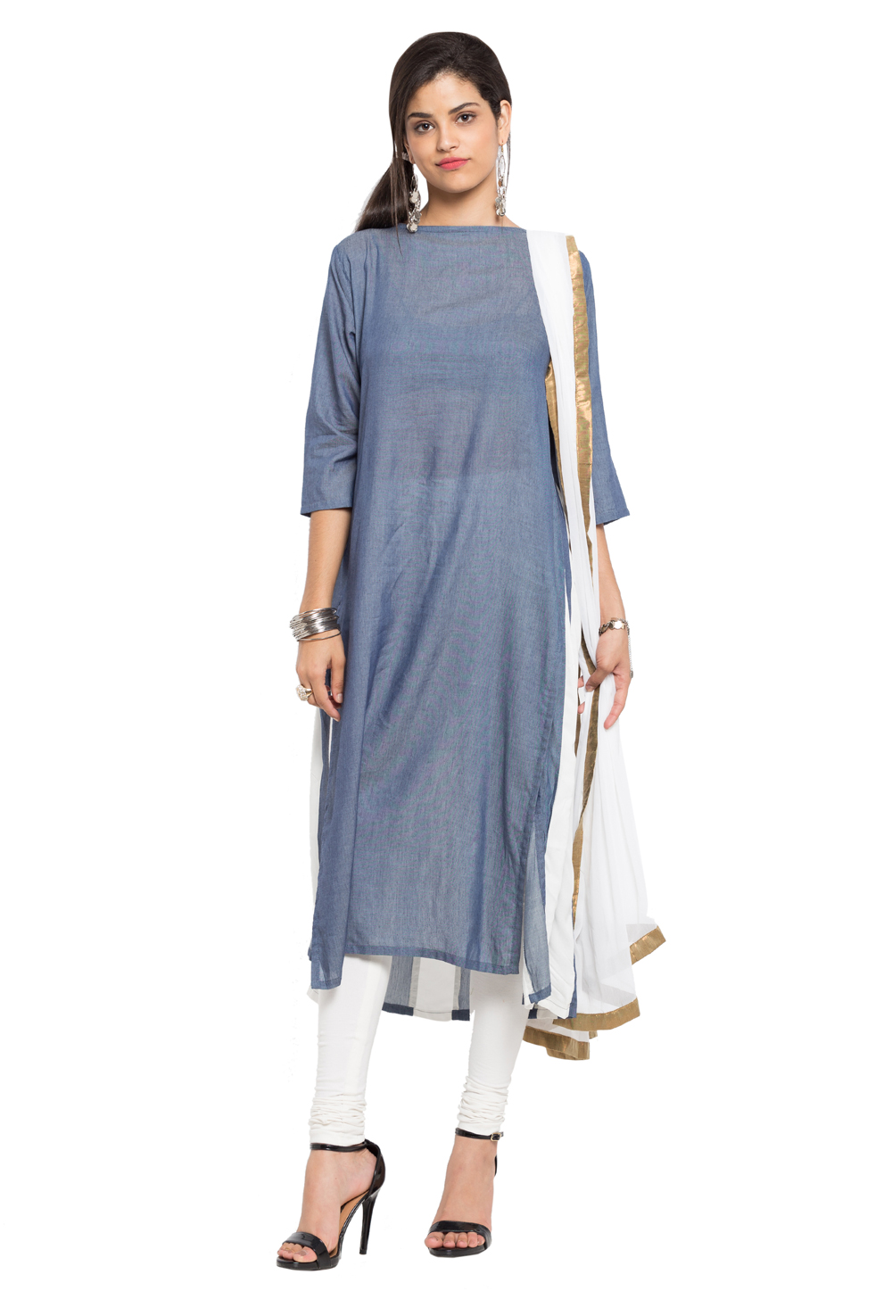 Grey Cotton Readymade Churidar Suit 230358