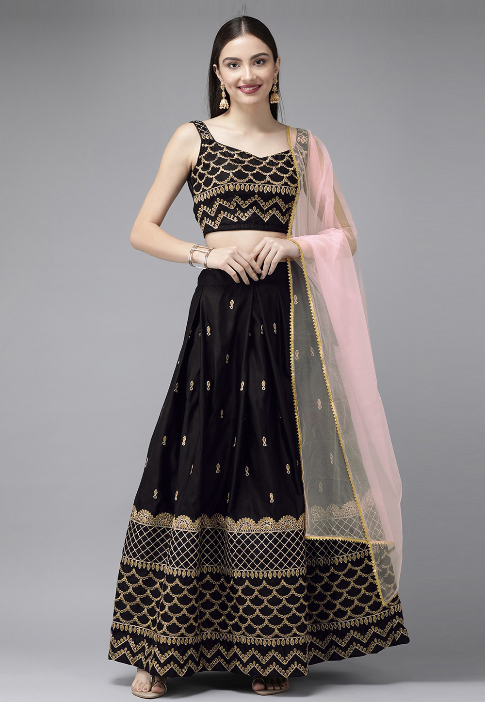 Black Taffeta A Line Lehenga Choli 269946