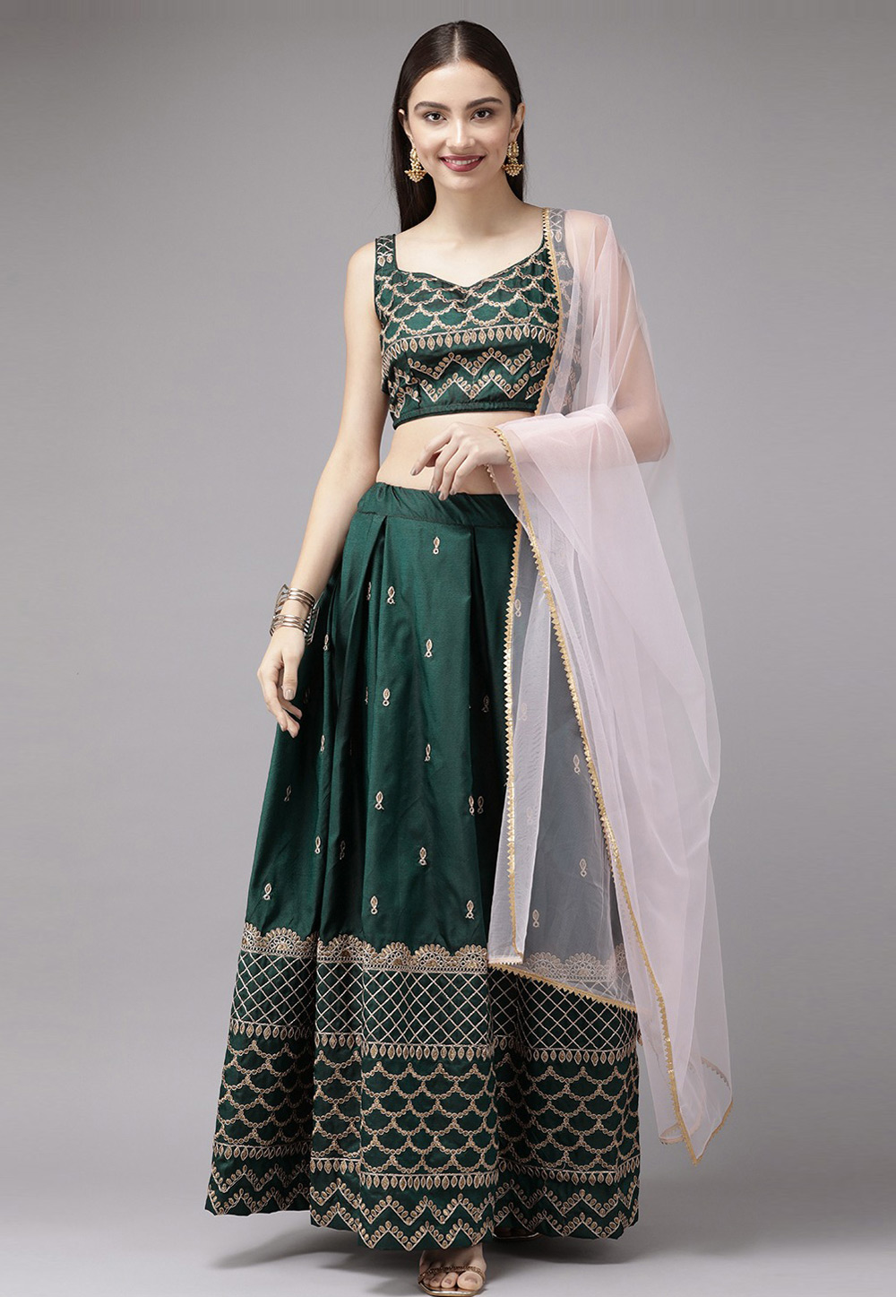 Green Taffeta A Line Lehenga Choli 269947