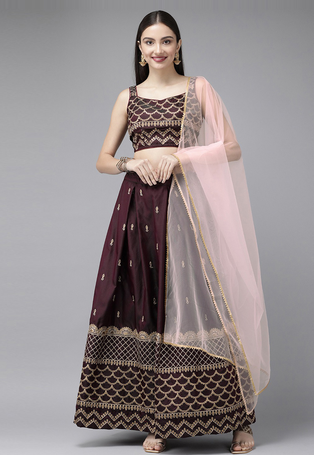 Wine Taffeta A Line Lehenga Choli 269949
