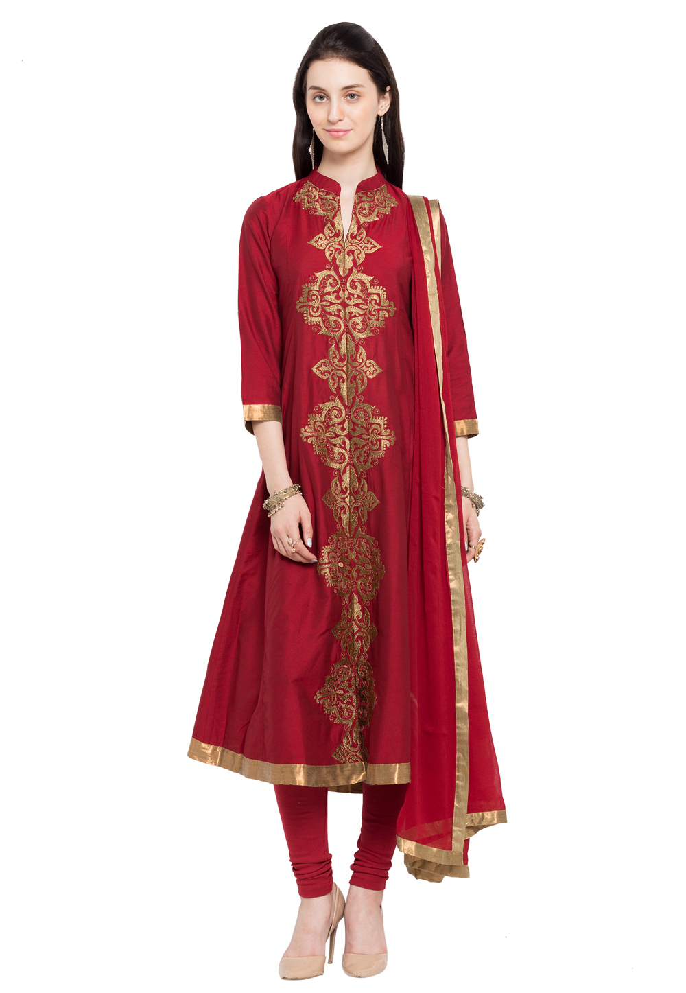 Maroon Cotton Readymade Churidar Suit 230359