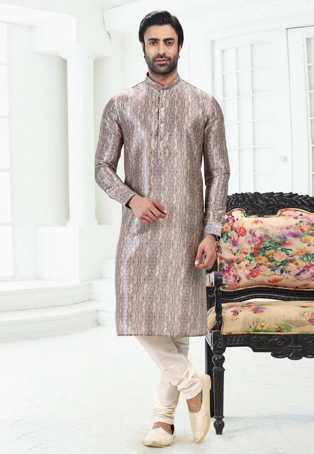 Grey Banarasi Silk Readymade Kurta Pajama 260383