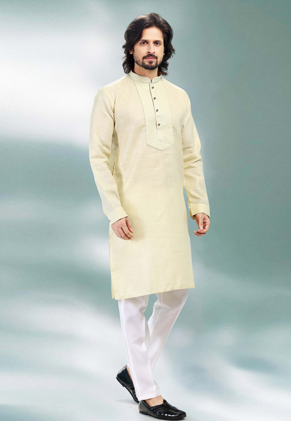 Yellow Cotton Readymade Kurta Pajama 260354