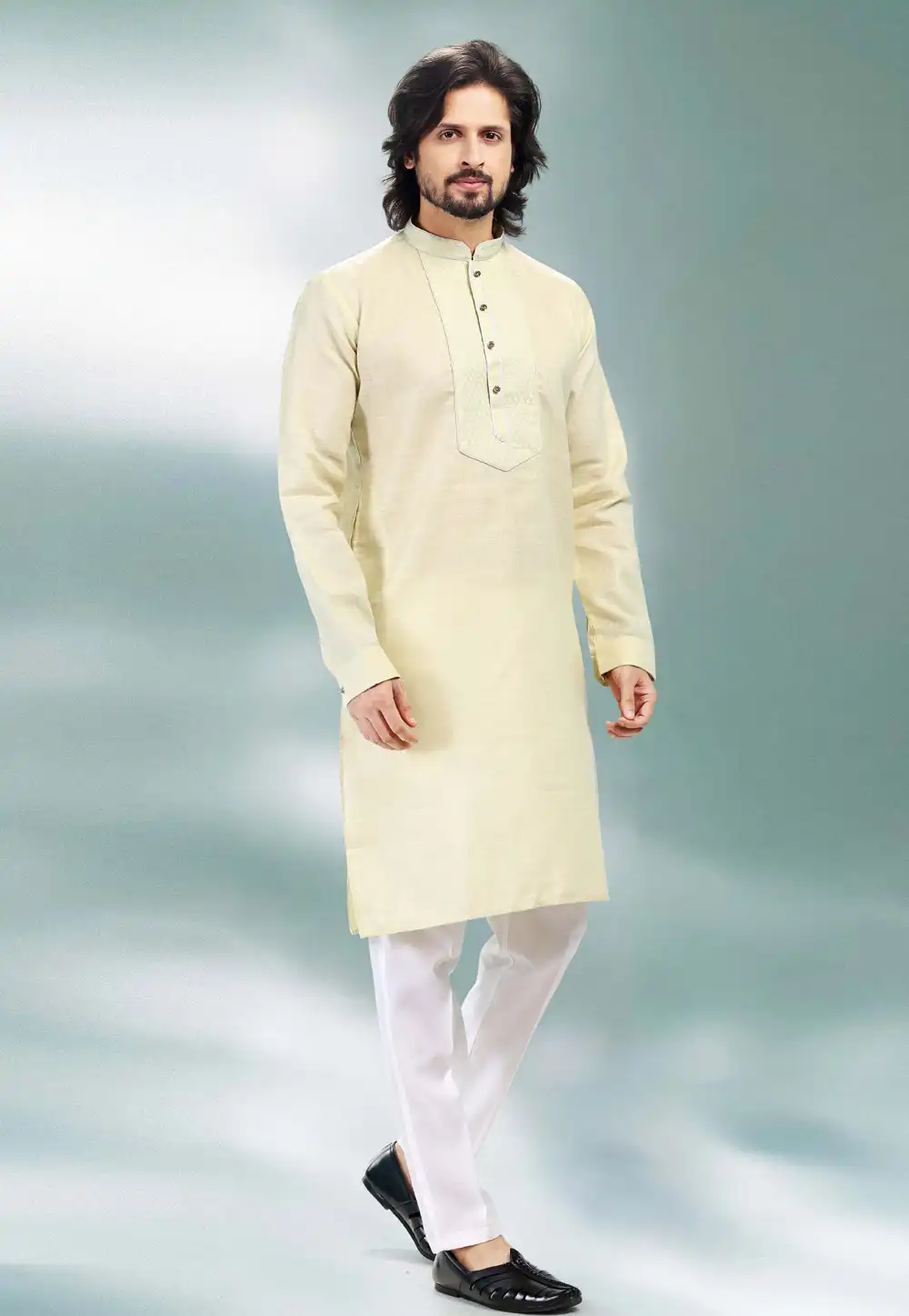 Yellow Cotton Readymade Kurta Pajama 260354