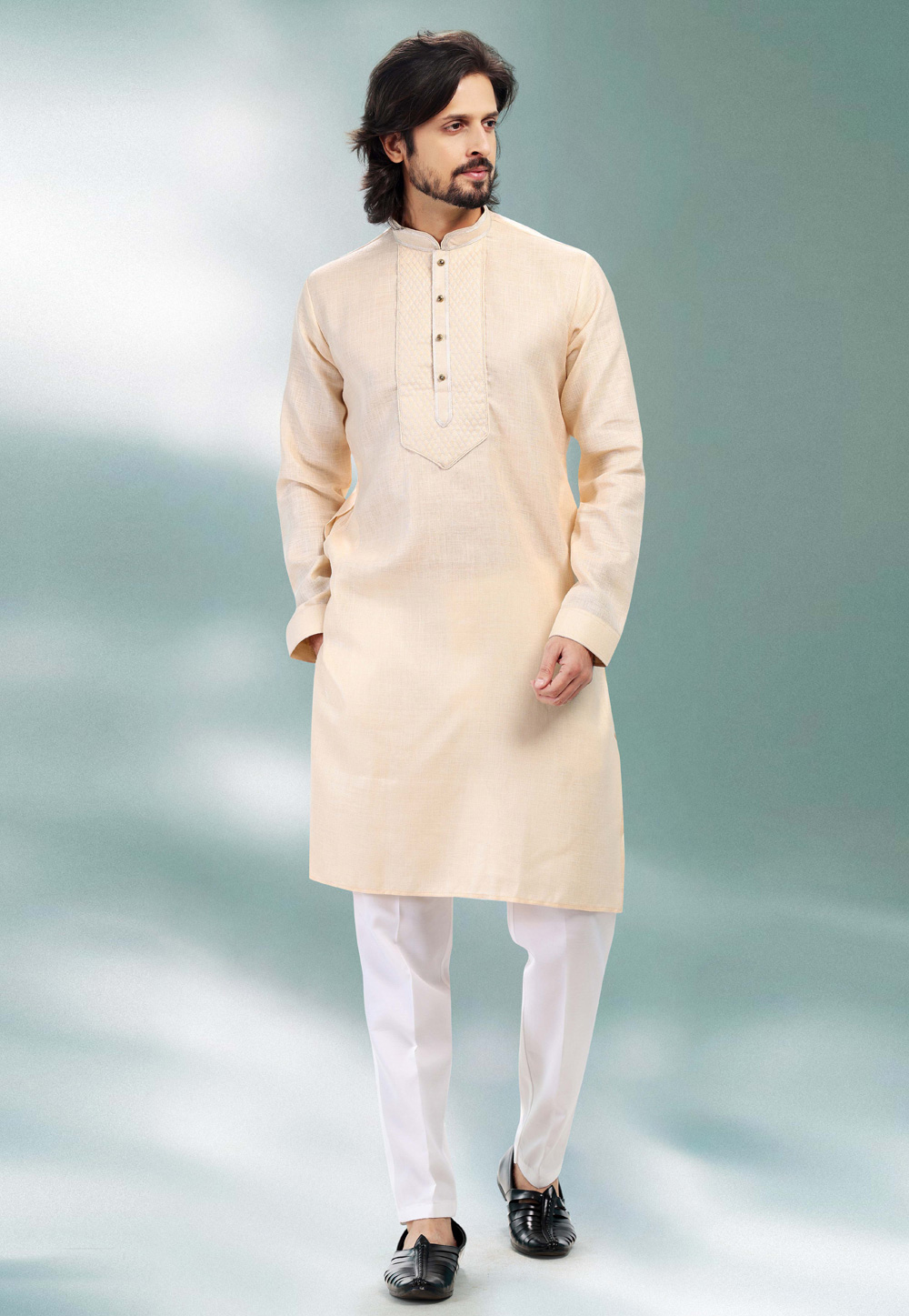 Cream Cotton Readymade Kurta Pajama 260356