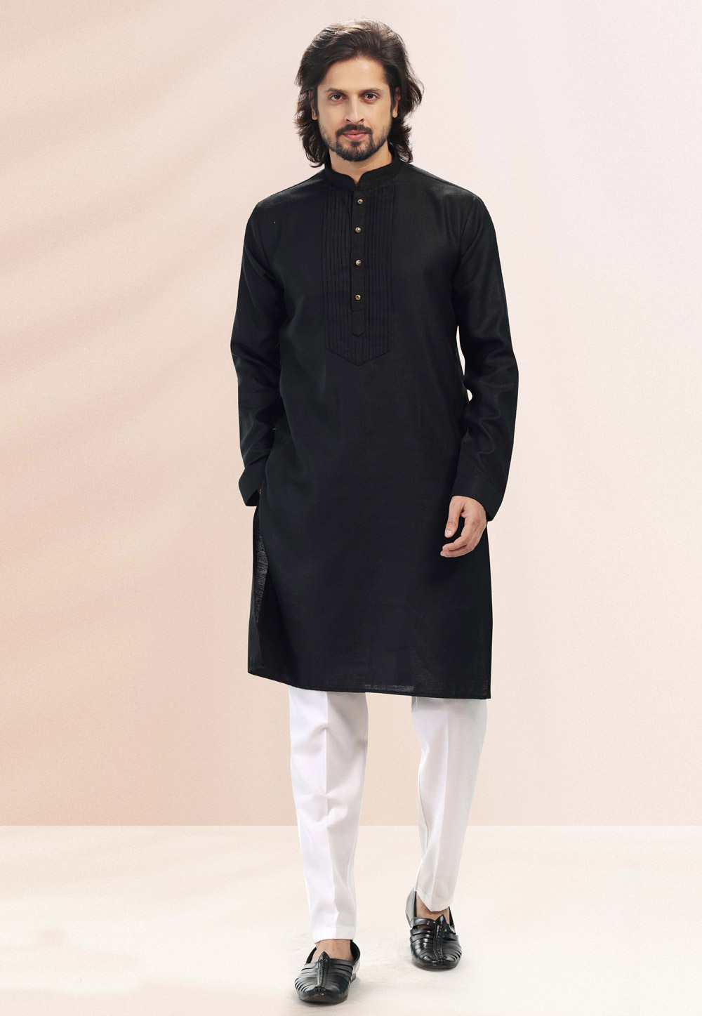 Black Cotton Readymade Kurta Pajama 260360