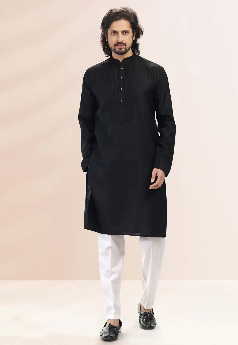 Black Cotton Readymade Kurta Pajama 260360