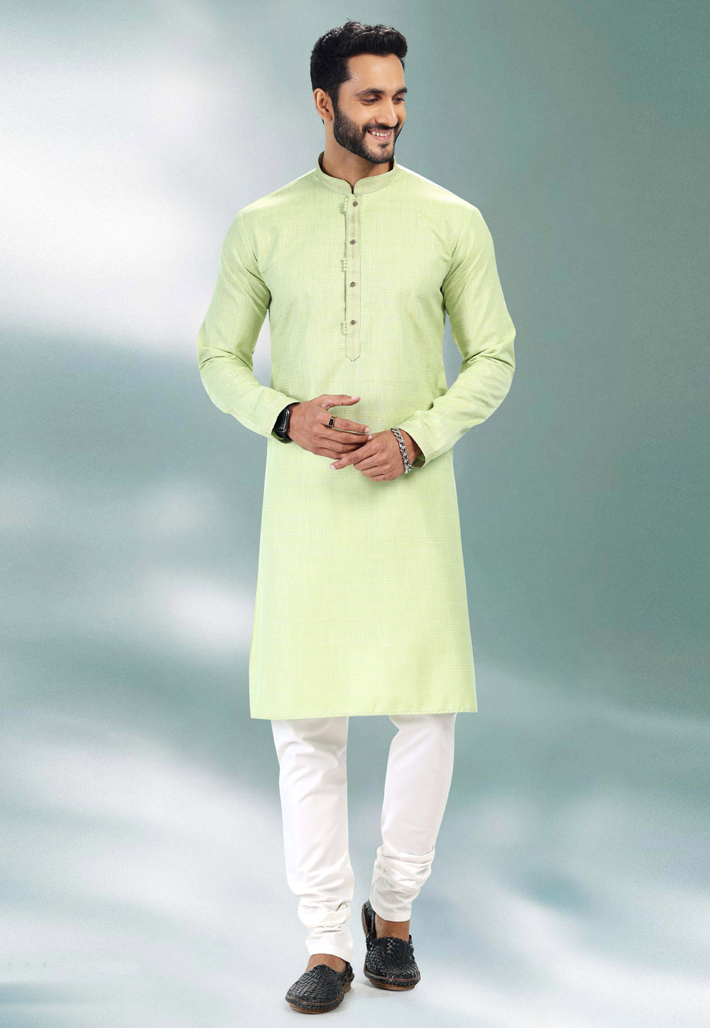 Light Green Cotton Readymade Kurta Pajama 260361