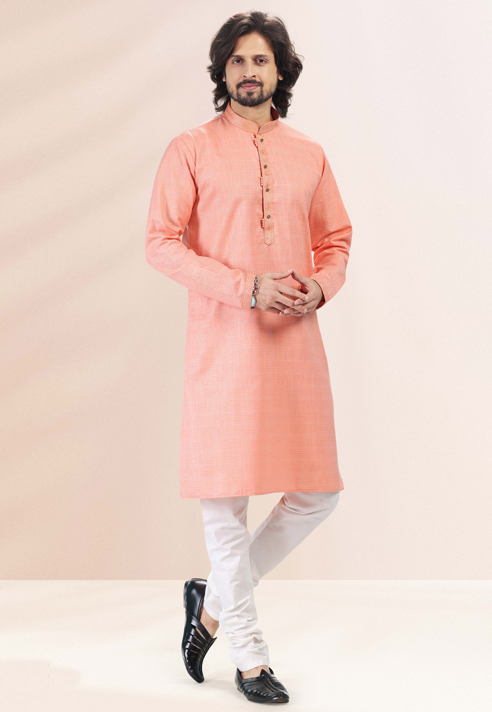 Peach Cotton Readymade Kurta Pajama 260362