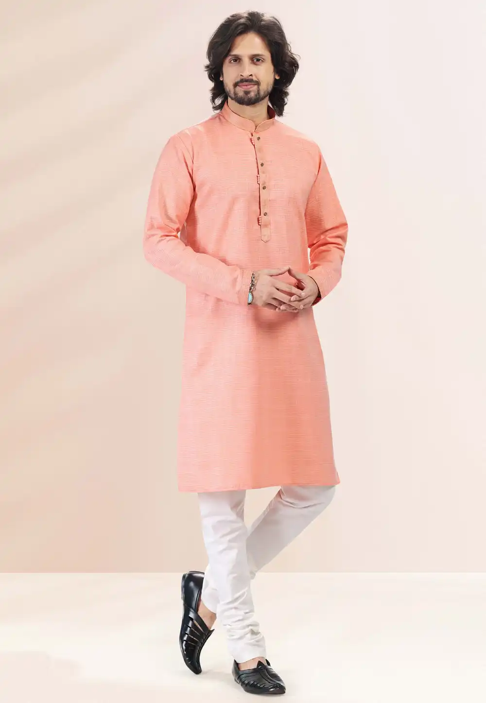Peach Cotton Readymade Kurta Pajama 260362