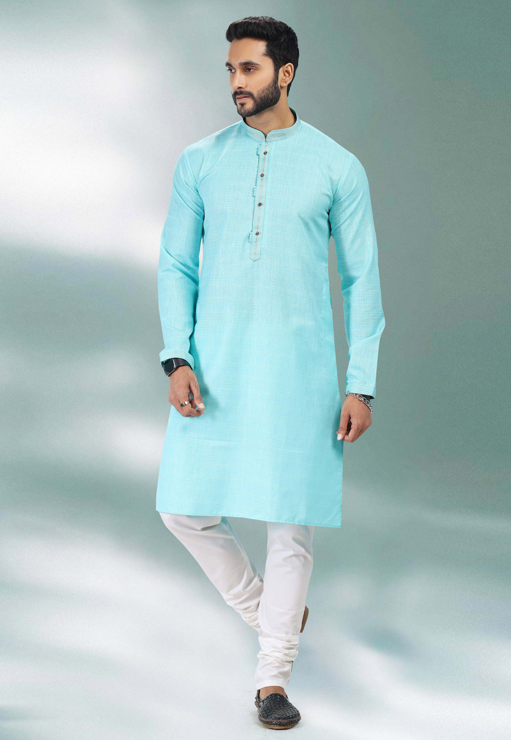 Sky Blue Cotton Readymade Kurta Pajama 260363