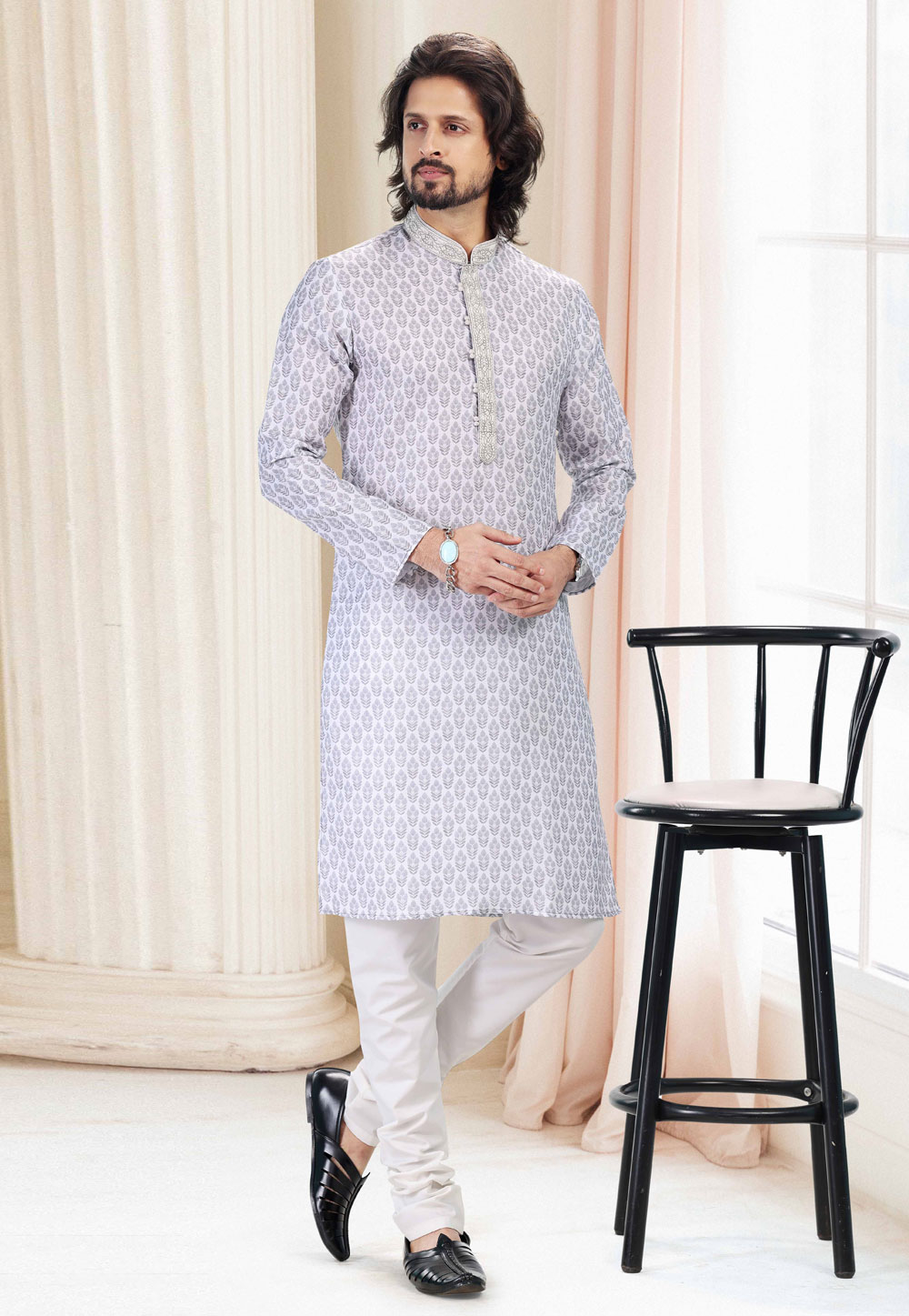 Off White Cotton Printed Kurta Pajama 260162