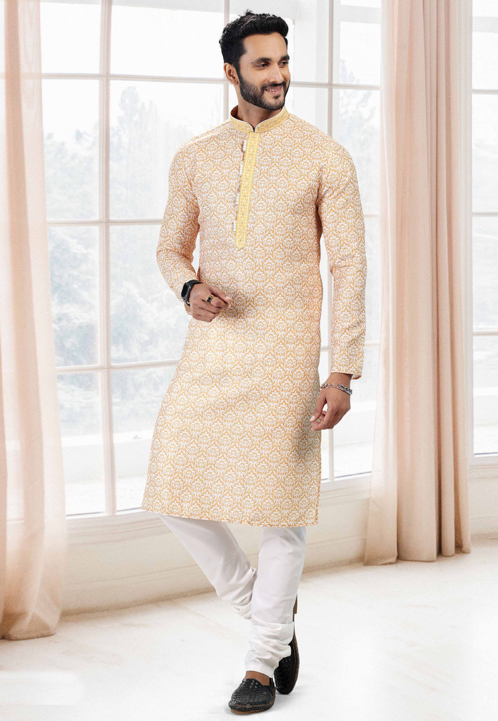 Yellow Cotton Printed Kurta Pajama 260165