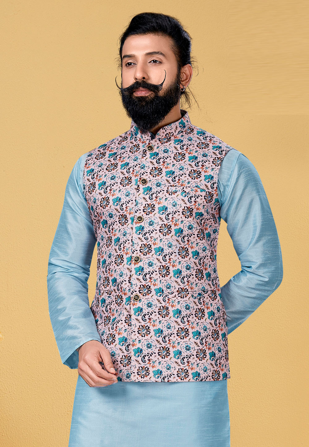 Peach Cotton Nehru Jacket 271557