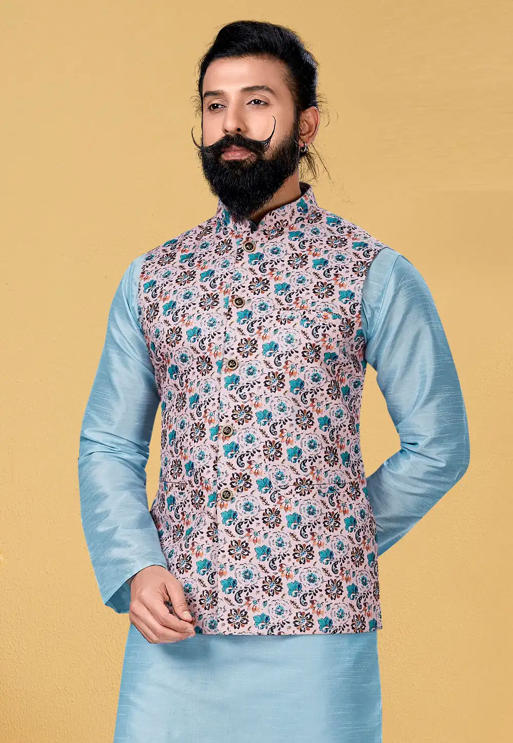 Peach Cotton Nehru Jacket 271557