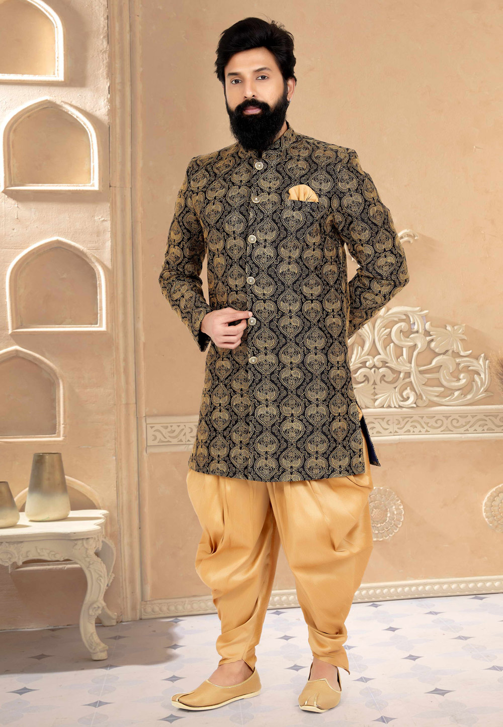 Black Dupion Silk Indo Western Suit 271617