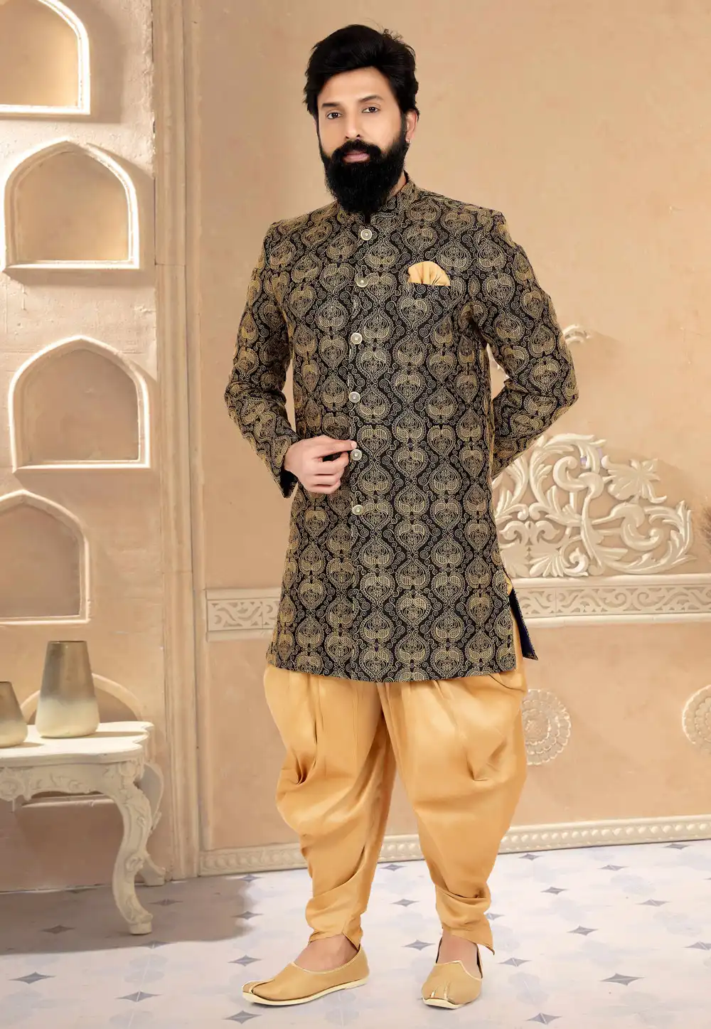 Black Dupion Silk Indo Western Suit 271617