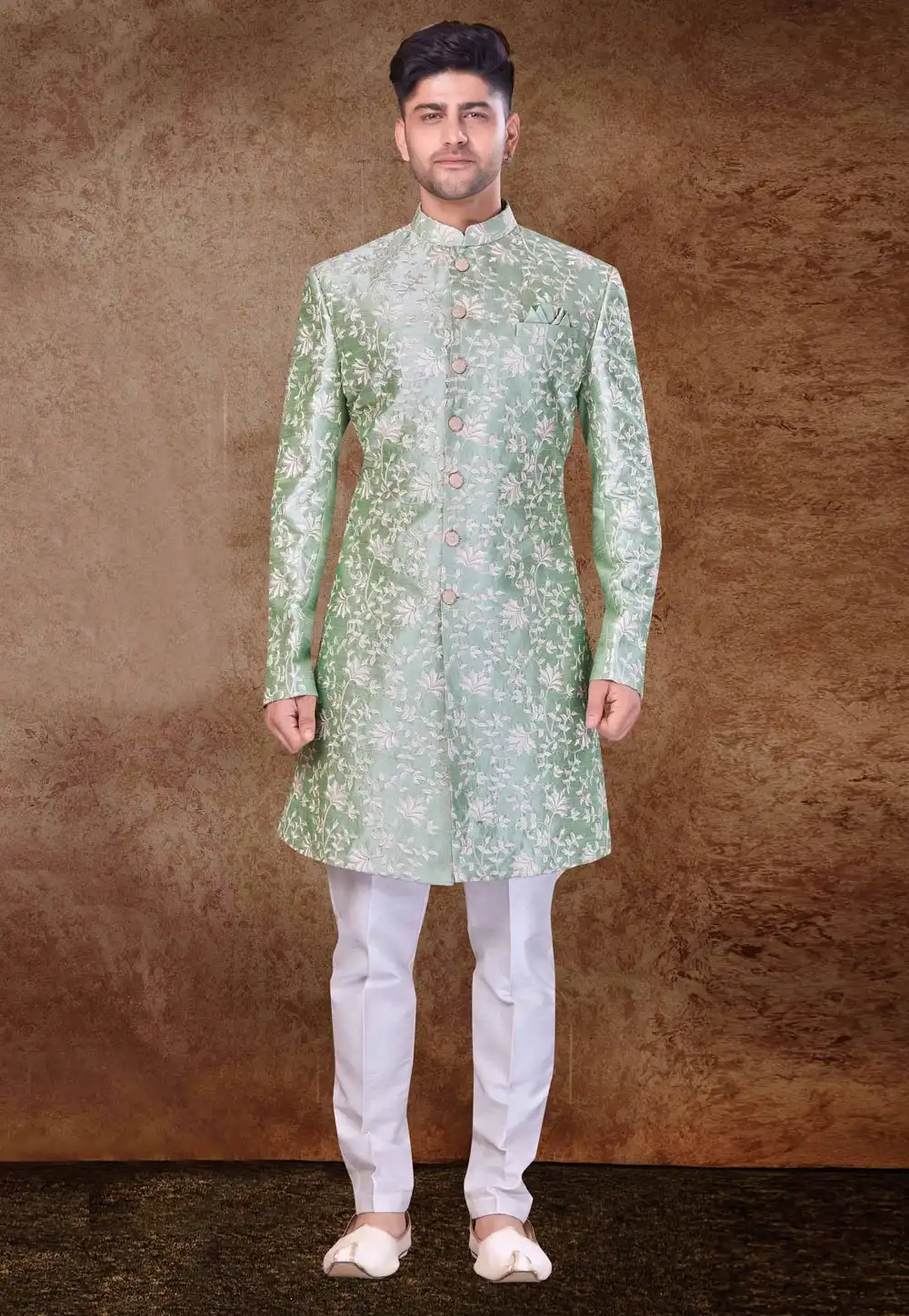 Pista Green Art Silk Indo Western Sherwani 260710