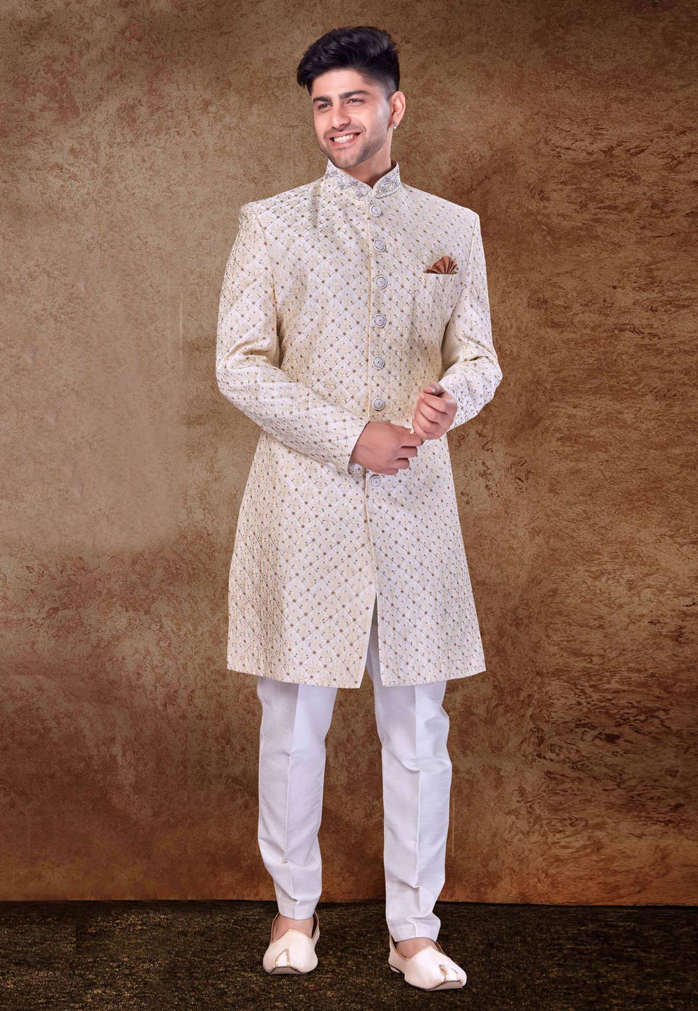 Cream Art Silk Indo Western Sherwani 260711