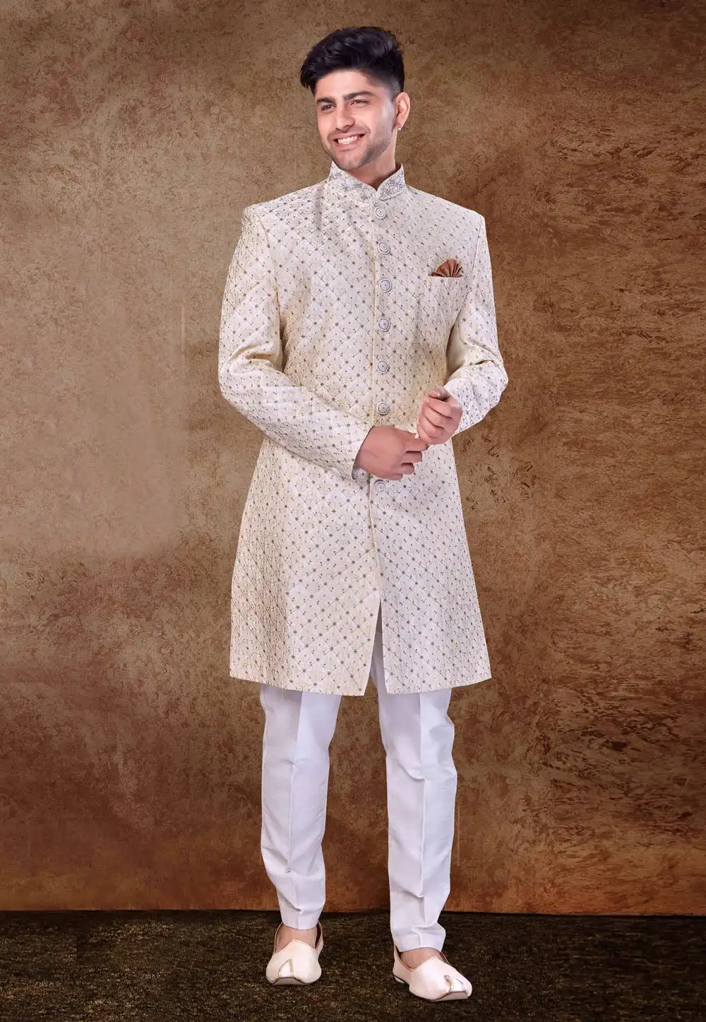 Cream Art Silk Indo Western Sherwani 260711