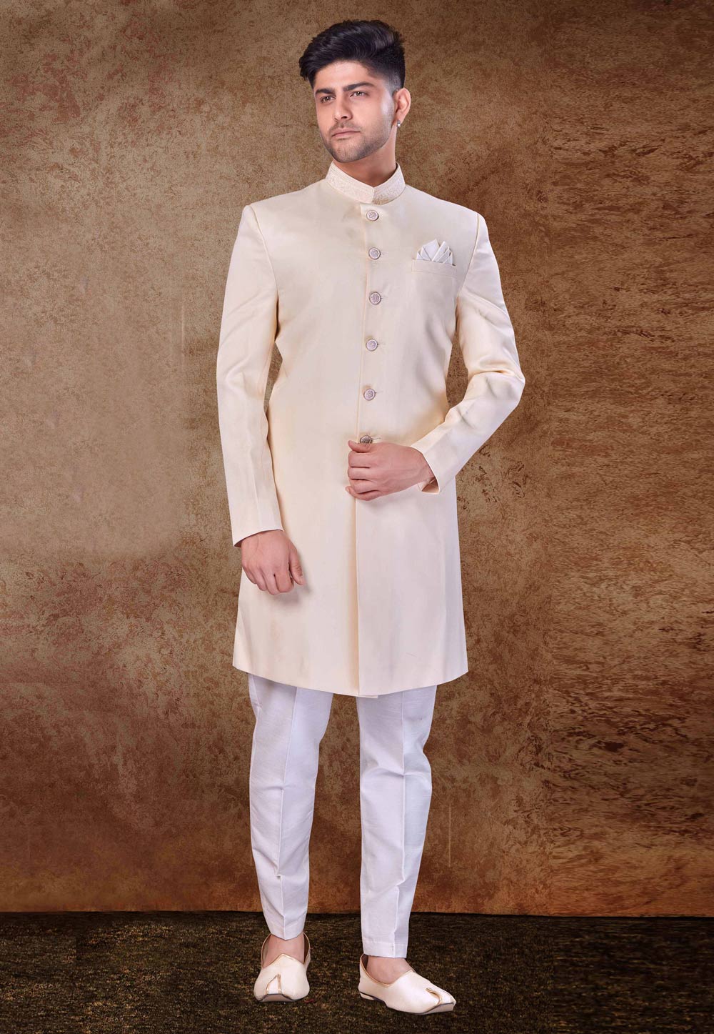 Cream Art Silk Indo Western Sherwani 260712