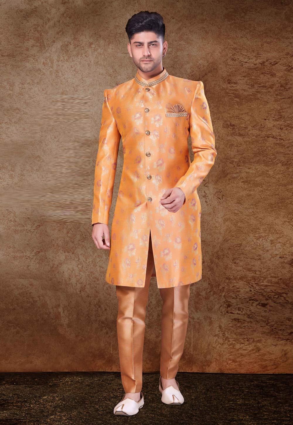 Orange Jacquard Indo Western Sherwani 260720