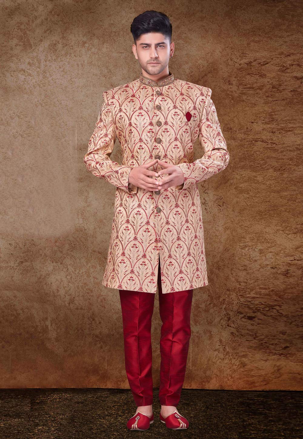 Beige Art Silk Indo Western Sherwani 260723