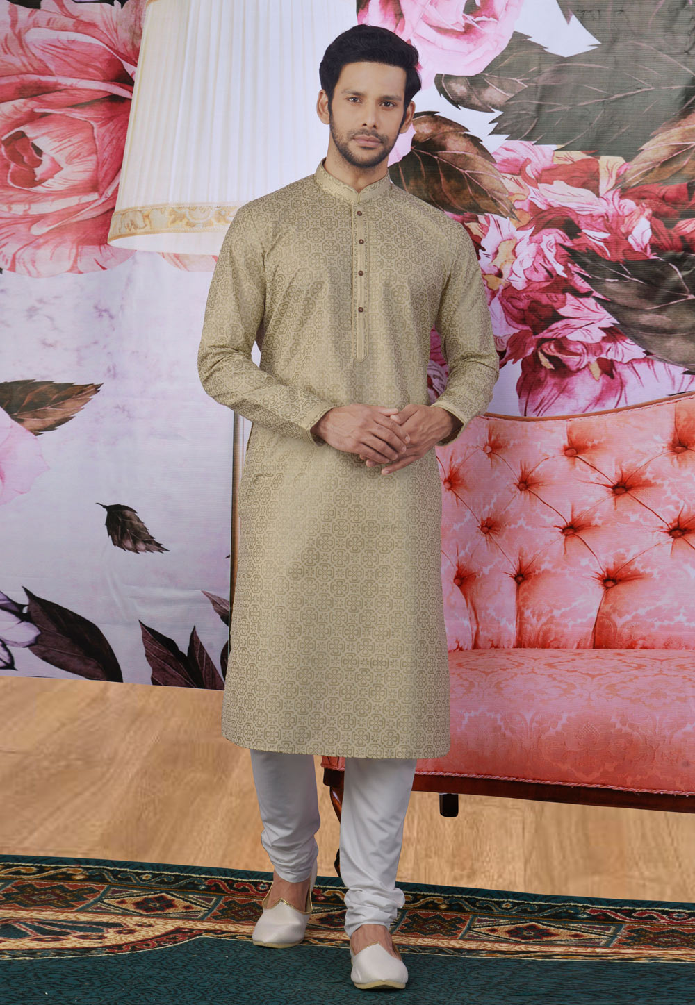Beige Cotton Readymade Kurta Pajama 208287