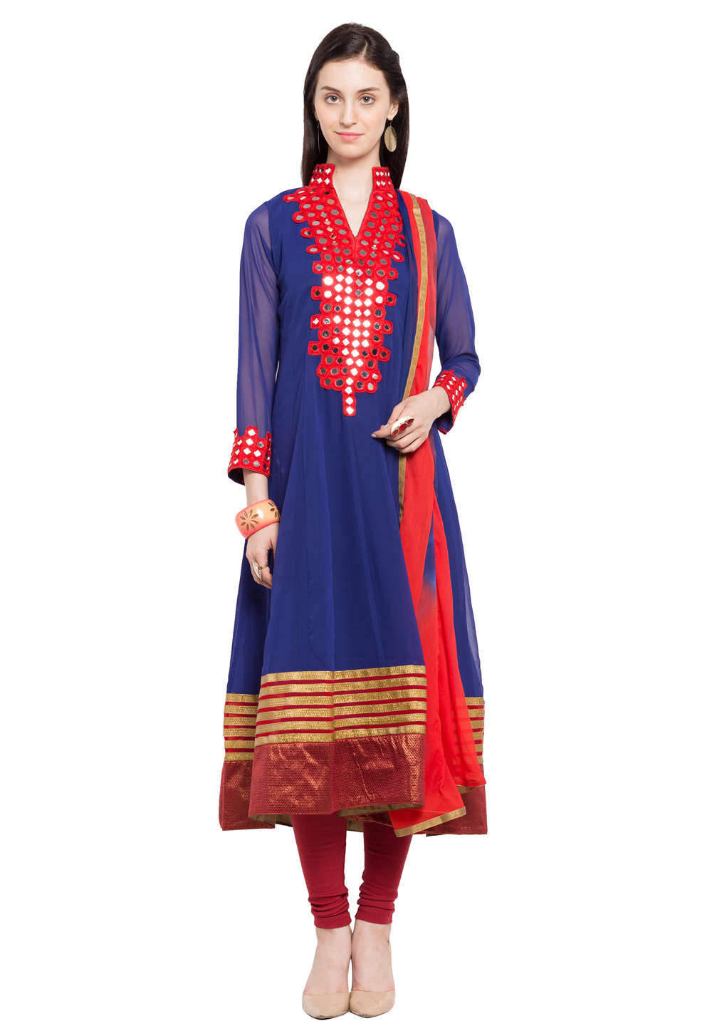 Blue Faux Georgette Readymade Churidar Suit 230363